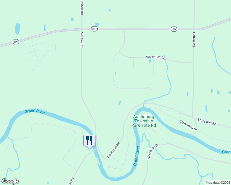 map of restaurants, bars, coffee shops, grocery stores, and more near 1387 Ravinewood Drive in Austinburg