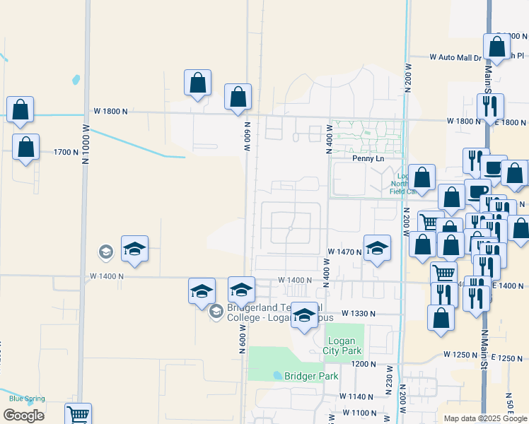 map of restaurants, bars, coffee shops, grocery stores, and more near 1568 North 565 West in Logan