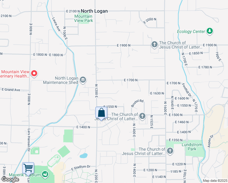map of restaurants, bars, coffee shops, grocery stores, and more near 1285 North 1600 East in Logan