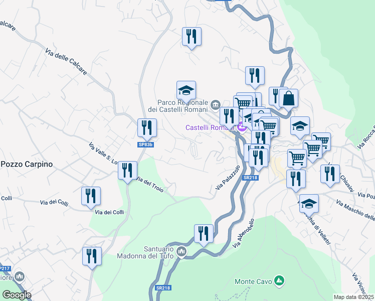 map of restaurants, bars, coffee shops, grocery stores, and more near 3 Via Valle Vergine in Rocca di Papa