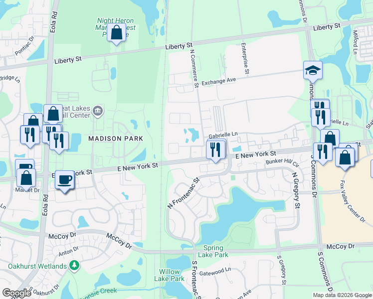 map of restaurants, bars, coffee shops, grocery stores, and more near 3335 Kentshire Circle in Aurora
