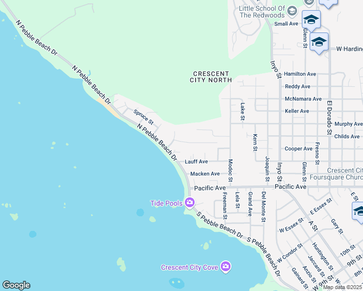 map of restaurants, bars, coffee shops, grocery stores, and more near 129 Whaleview Court in Crescent City