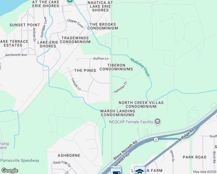 map of restaurants, bars, coffee shops, grocery stores, and more near 821 Bacon Road in Painesville