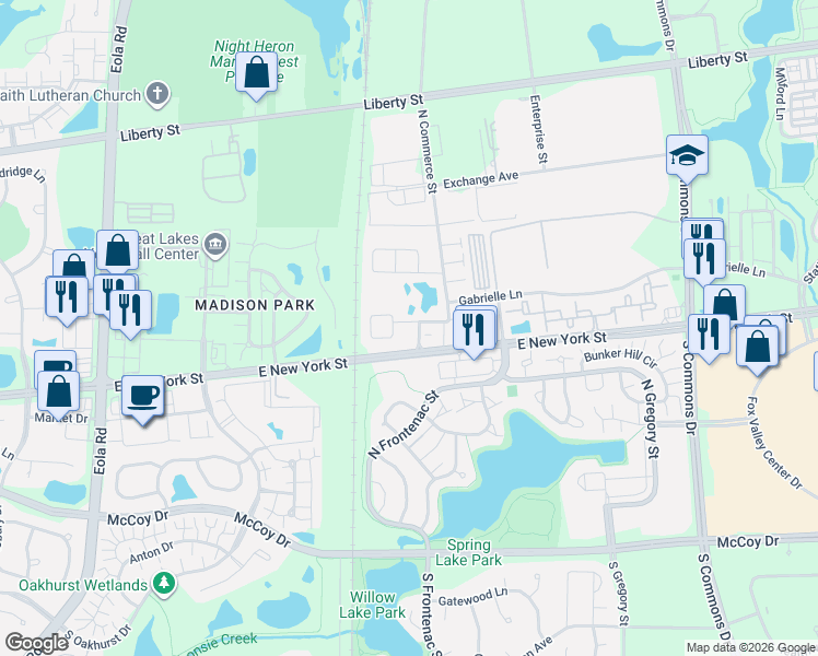 map of restaurants, bars, coffee shops, grocery stores, and more near 3335 Kentshire Circle in Aurora