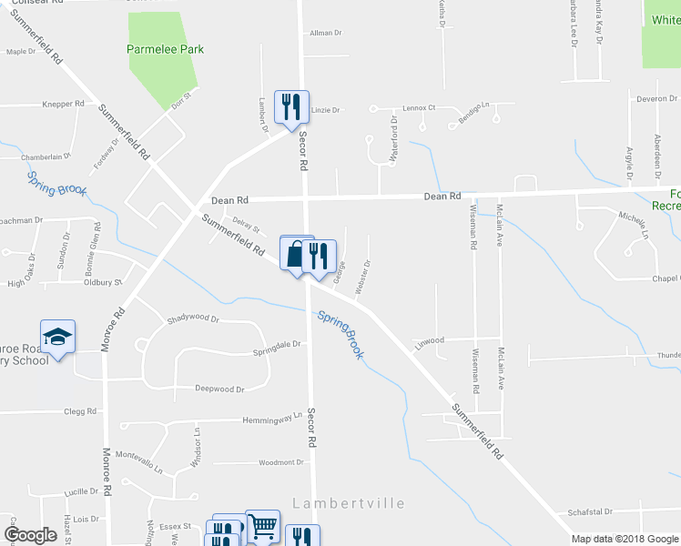 map of restaurants, bars, coffee shops, grocery stores, and more near 8098 George in Lambertville