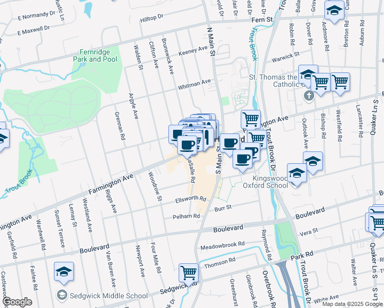 map of restaurants, bars, coffee shops, grocery stores, and more near 982 Farmington Avenue in West Hartford