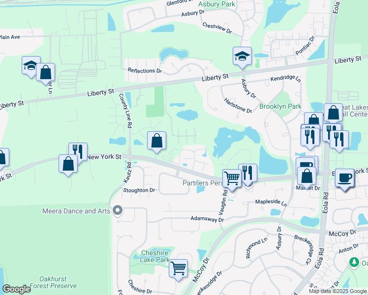 map of restaurants, bars, coffee shops, grocery stores, and more near 446 Jamestown Court in Aurora