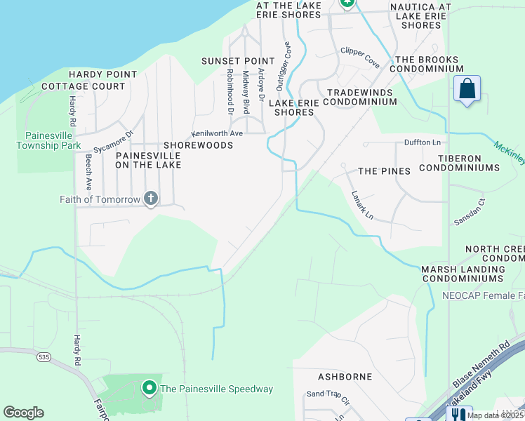 map of restaurants, bars, coffee shops, grocery stores, and more near 790 Outrigger Cove in Painesville