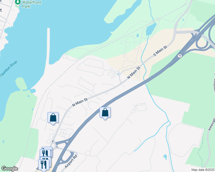 map of restaurants, bars, coffee shops, grocery stores, and more near 110 Katie Court in Fall River