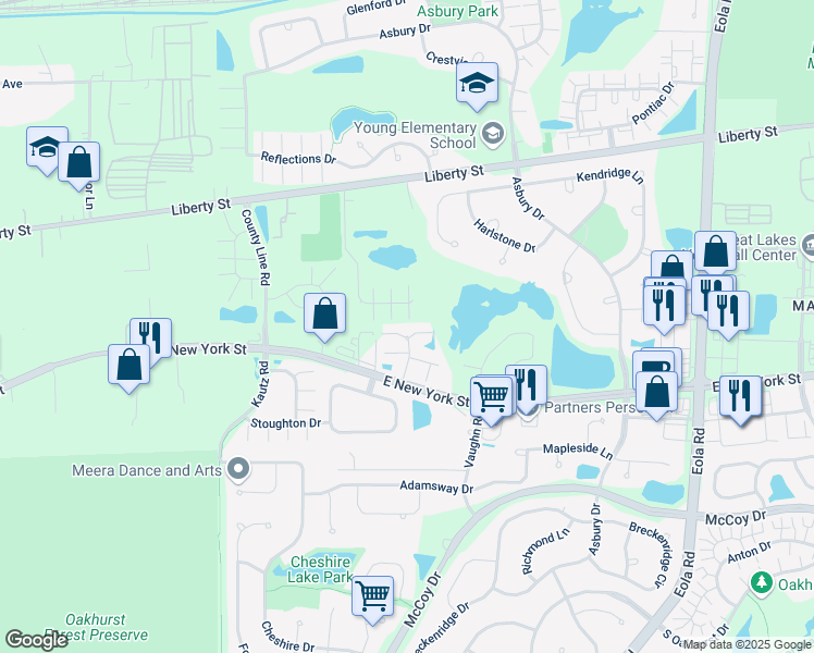 map of restaurants, bars, coffee shops, grocery stores, and more near 438 Jamestown Court in Aurora