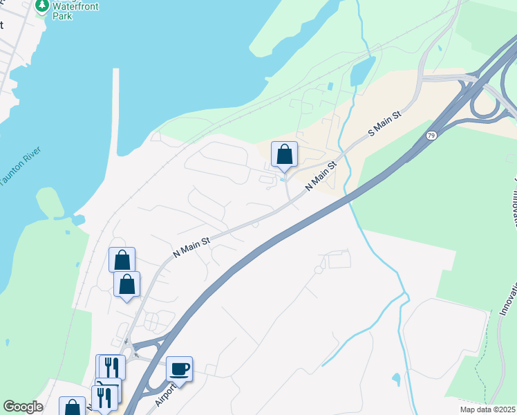 map of restaurants, bars, coffee shops, grocery stores, and more near 110 Katie Court in Fall River
