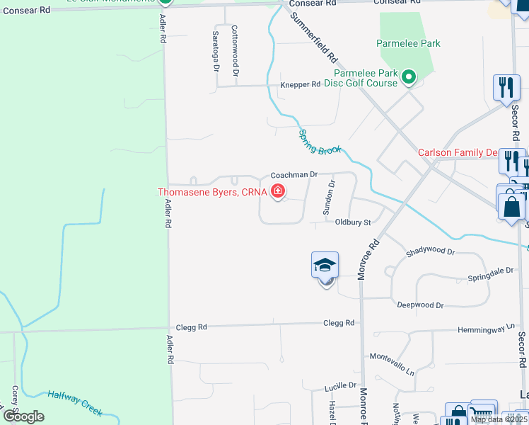 map of restaurants, bars, coffee shops, grocery stores, and more near 8146 Black Oak Drive in Lambertville