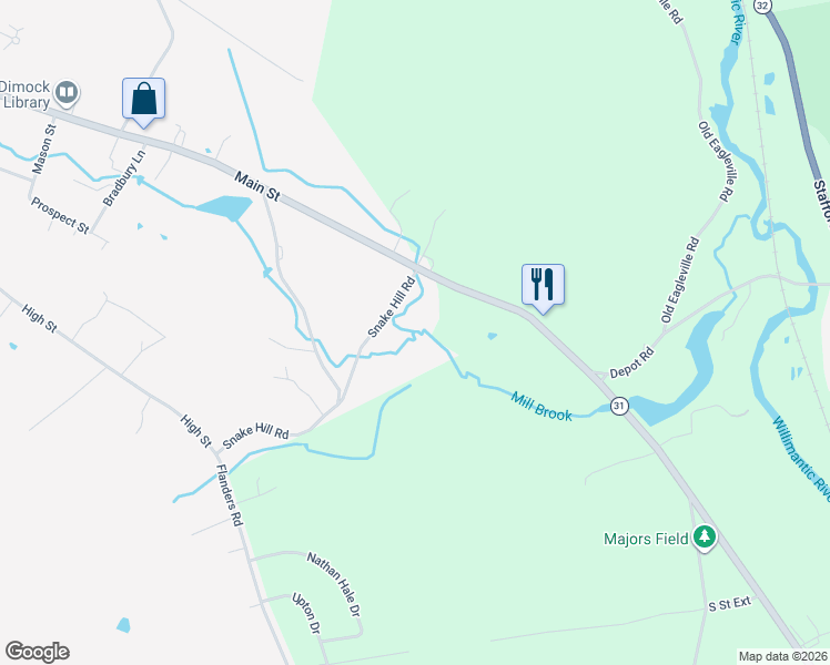 map of restaurants, bars, coffee shops, grocery stores, and more near 695 Main St in Coventry