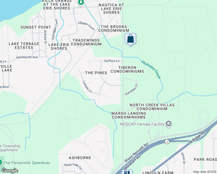 map of restaurants, bars, coffee shops, grocery stores, and more near 1720 Sheffield Terrace in Painesville