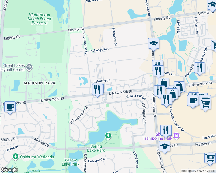 map of restaurants, bars, coffee shops, grocery stores, and more near 3655 Gabrielle Lane in Aurora