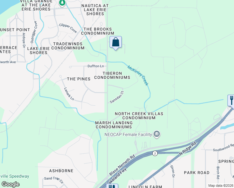 map of restaurants, bars, coffee shops, grocery stores, and more near 1804 Kirtstone Terrace in Painesville