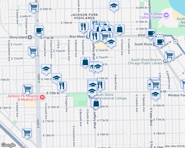 map of restaurants, bars, coffee shops, grocery stores, and more near in Chicago