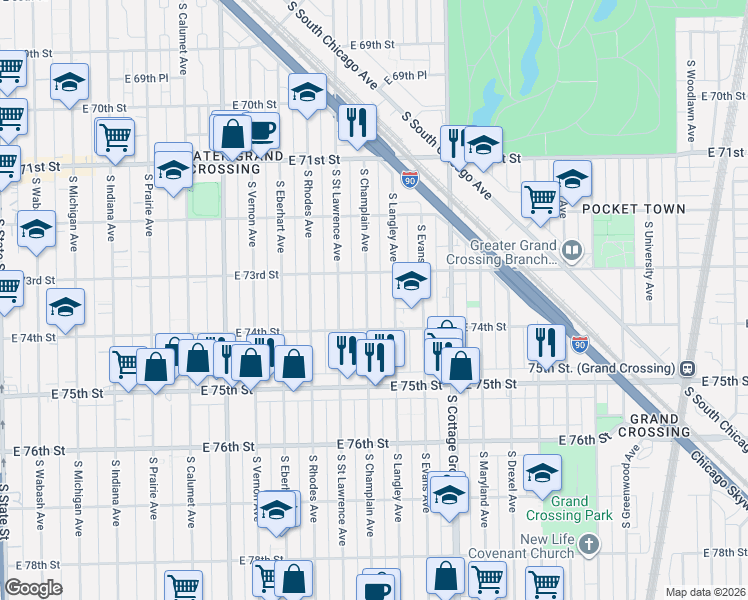 map of restaurants, bars, coffee shops, grocery stores, and more near in Chicago