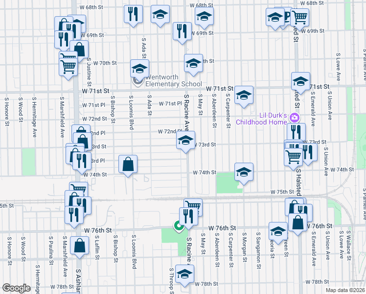 map of restaurants, bars, coffee shops, grocery stores, and more near in Chicago