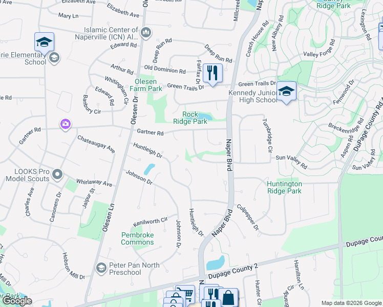 map of restaurants, bars, coffee shops, grocery stores, and more near 824 Rockbridge Drive in Naperville