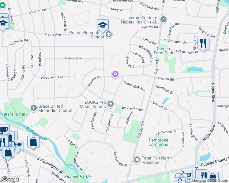 map of restaurants, bars, coffee shops, grocery stores, and more near 724 Citation Drive in Naperville