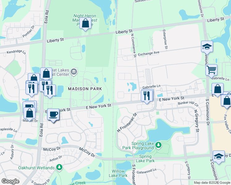 map of restaurants, bars, coffee shops, grocery stores, and more near 3355 Kentshire Circle in Aurora