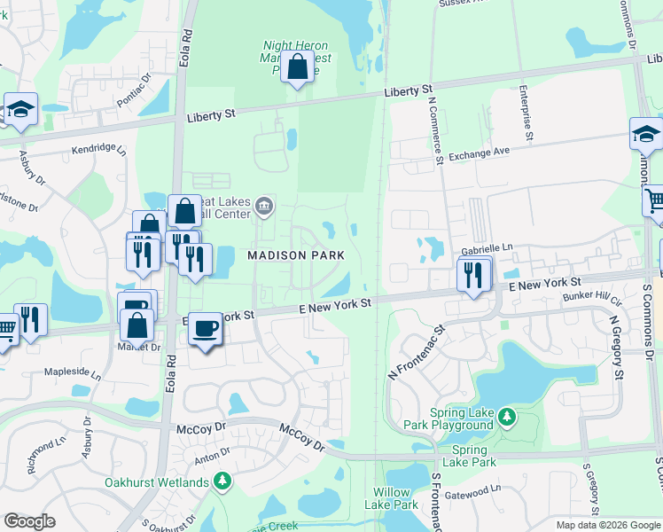 map of restaurants, bars, coffee shops, grocery stores, and more near 473 Belvedere Lane in Aurora