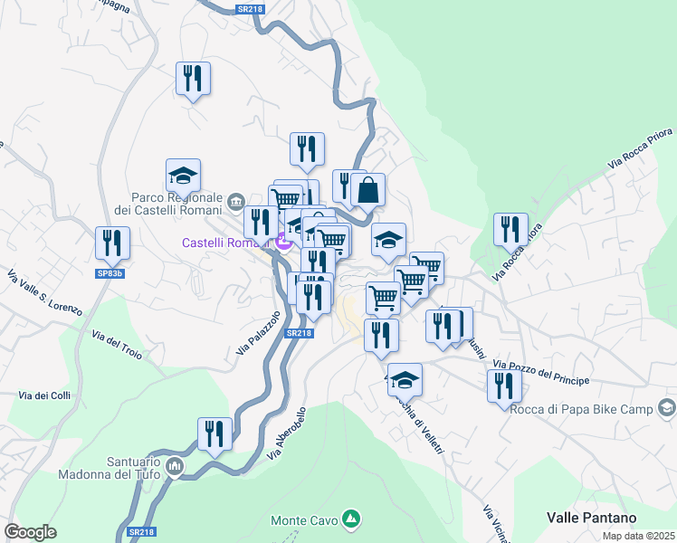 map of restaurants, bars, coffee shops, grocery stores, and more near 15 Via Campi D'Annibale in Rocca di Papa