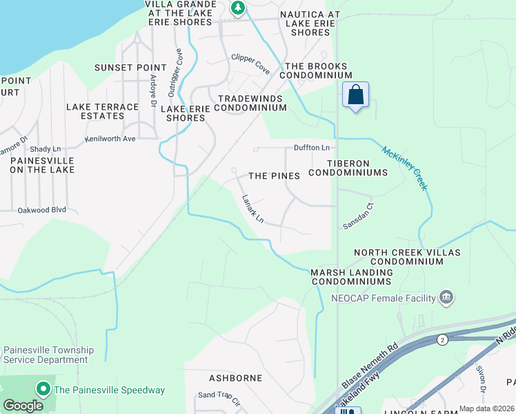 map of restaurants, bars, coffee shops, grocery stores, and more near 780 Lanark Lane in Painesville