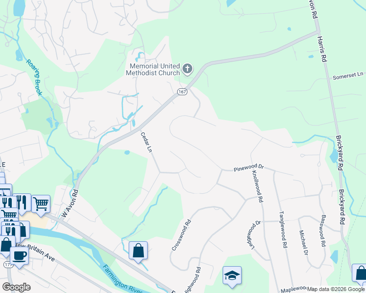 map of restaurants, bars, coffee shops, grocery stores, and more near 9 Larchwood West in Farmington