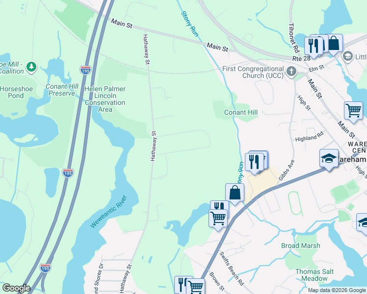 map of restaurants, bars, coffee shops, grocery stores, and more near 33 Dinahs Way in Wareham