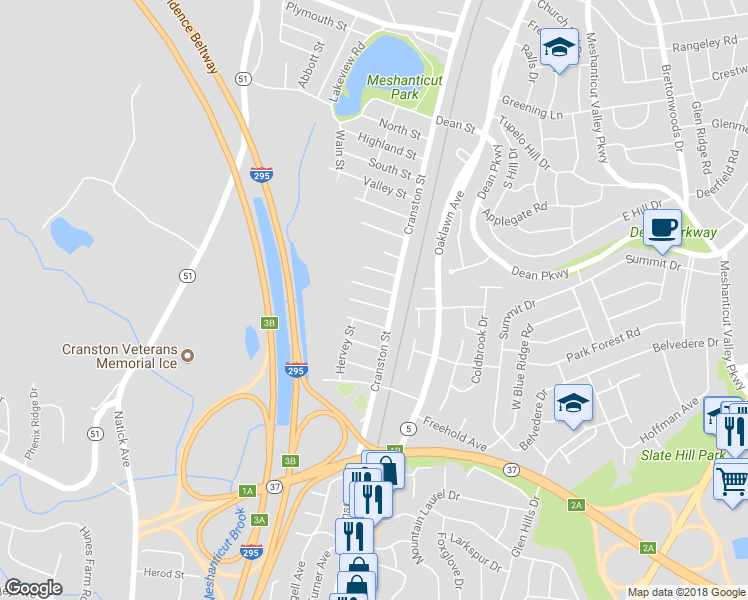 map of restaurants, bars, coffee shops, grocery stores, and more near 19 Royer Street in Cranston