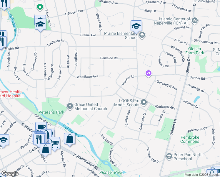 map of restaurants, bars, coffee shops, grocery stores, and more near 848 Proud Clarion Court in Naperville