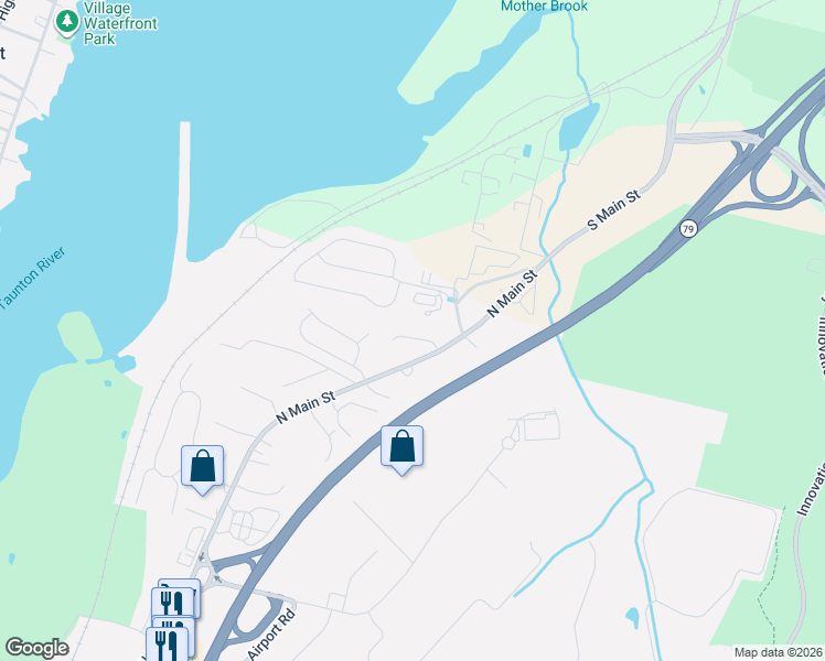 map of restaurants, bars, coffee shops, grocery stores, and more near 110 Katie Court in Fall River