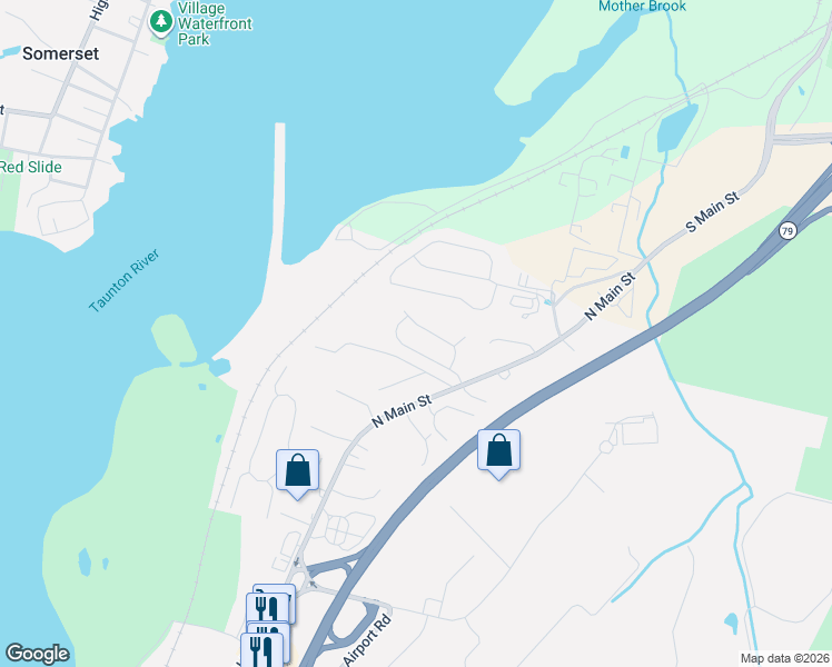 map of restaurants, bars, coffee shops, grocery stores, and more near 141 Horizon Way in Fall River