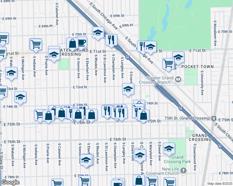 map of restaurants, bars, coffee shops, grocery stores, and more near in Chicago
