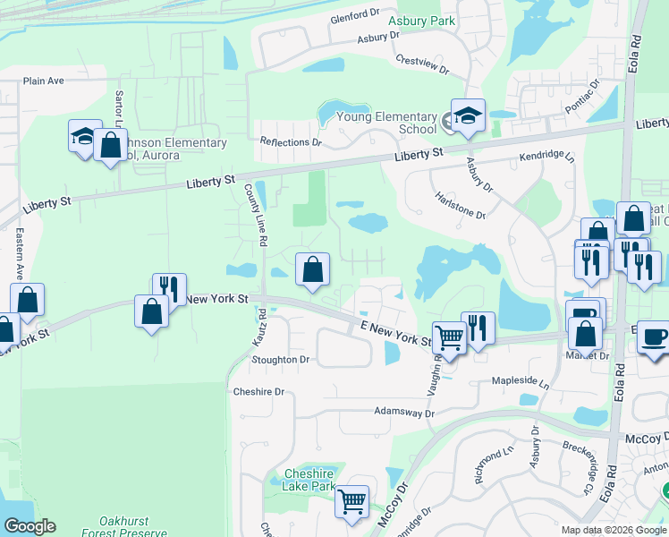 map of restaurants, bars, coffee shops, grocery stores, and more near 2329 Hudson Circle in Aurora