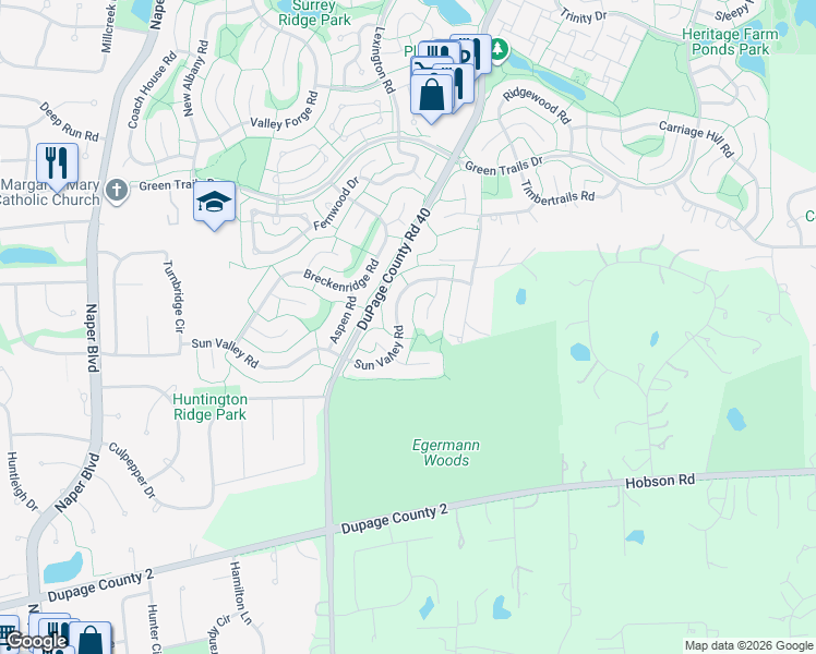 map of restaurants, bars, coffee shops, grocery stores, and more near 2547 Sun Valley Road in Lisle