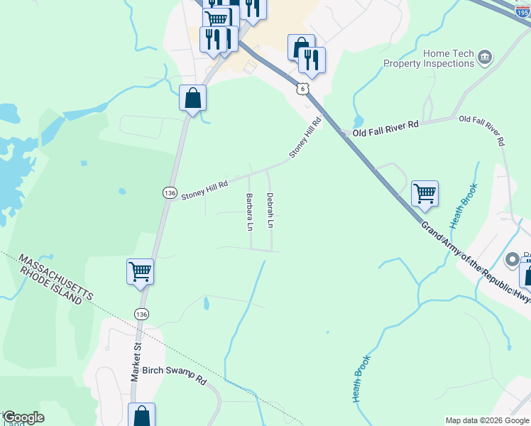 map of restaurants, bars, coffee shops, grocery stores, and more near 60 Debrah Lane in Swansea