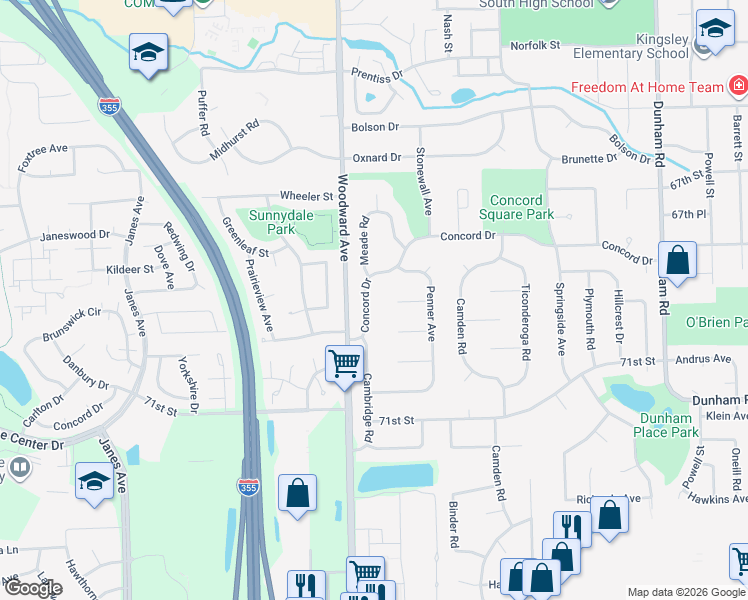 map of restaurants, bars, coffee shops, grocery stores, and more near 1937 Concord Drive in Downers Grove
