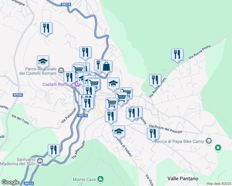 map of restaurants, bars, coffee shops, grocery stores, and more near 28 Via Campi D'Annibale in Rocca di Papa