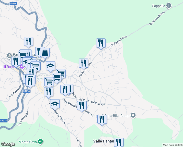 map of restaurants, bars, coffee shops, grocery stores, and more near 26 Via Rocca Priora in Rocca di Papa
