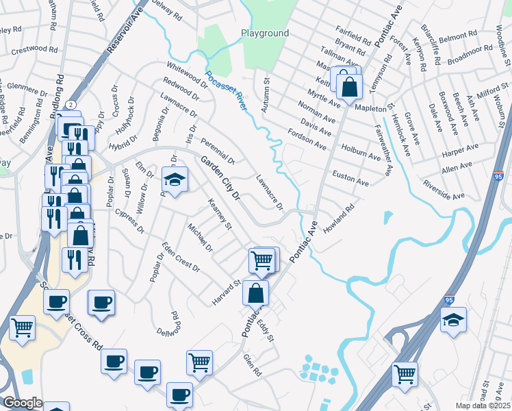 map of restaurants, bars, coffee shops, grocery stores, and more near 31 Althea Dr in Cranston