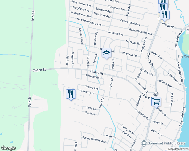 map of restaurants, bars, coffee shops, grocery stores, and more near 64 Midland Road in Somerset