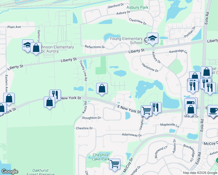 map of restaurants, bars, coffee shops, grocery stores, and more near 2329 Hudson Circle in Aurora