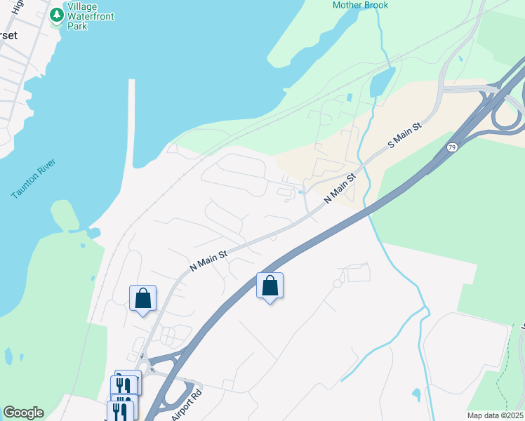 map of restaurants, bars, coffee shops, grocery stores, and more near 110 Katie Court in Fall River