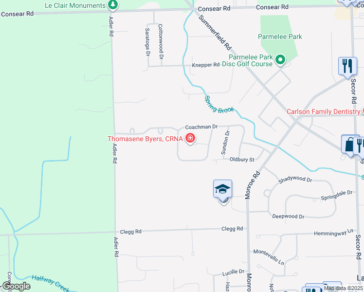 map of restaurants, bars, coffee shops, grocery stores, and more near 8146 Black Oak Drive in Lambertville