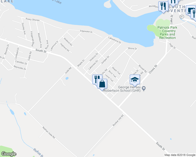 map of restaurants, bars, coffee shops, grocery stores, and more near 34 Echo Road in Coventry