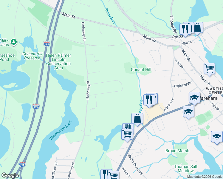 map of restaurants, bars, coffee shops, grocery stores, and more near 33 Dinahs Way in Wareham