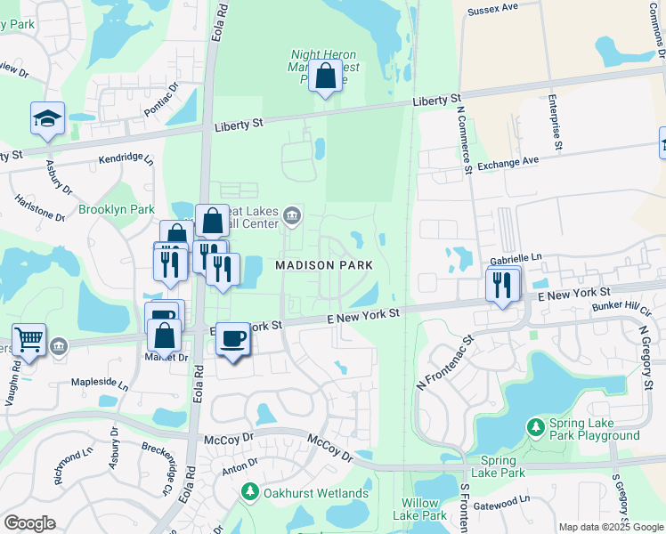 map of restaurants, bars, coffee shops, grocery stores, and more near 473 Belvedere Lane in Aurora